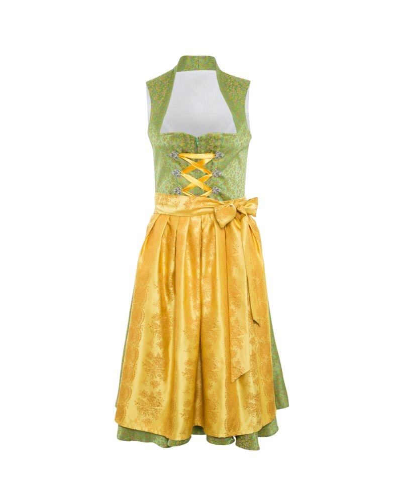 Vintage Dirndl Dress-Goldi Dirndl Emerald Green Dirndl with Rose Pink Apron & Floral Embroidery