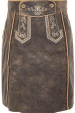 Vintage Chestnut Lederhosen Skirt with Embroidered Bavarian Motifs