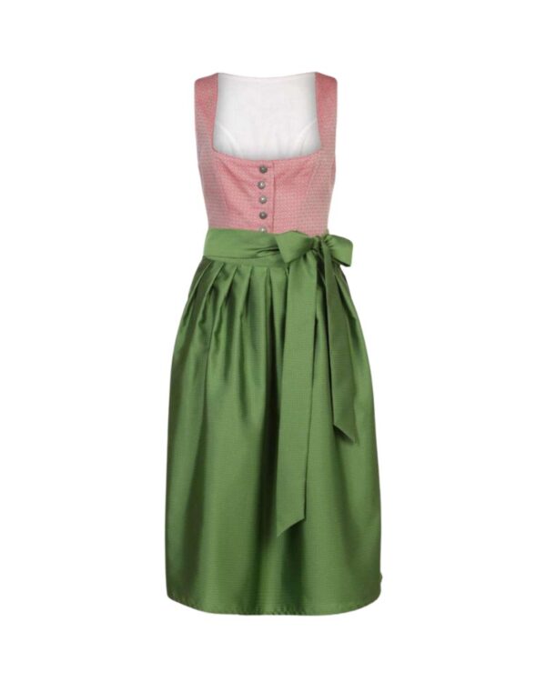Pink Dirndl with Green Apron and Polka Dots – Therese Long Style