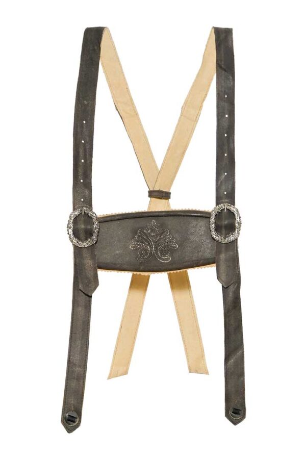 Charcoal Black Alpine Crest Bavarian Leather Suspender